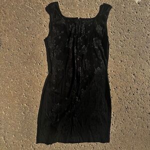 Black floral mini dress with square neckline